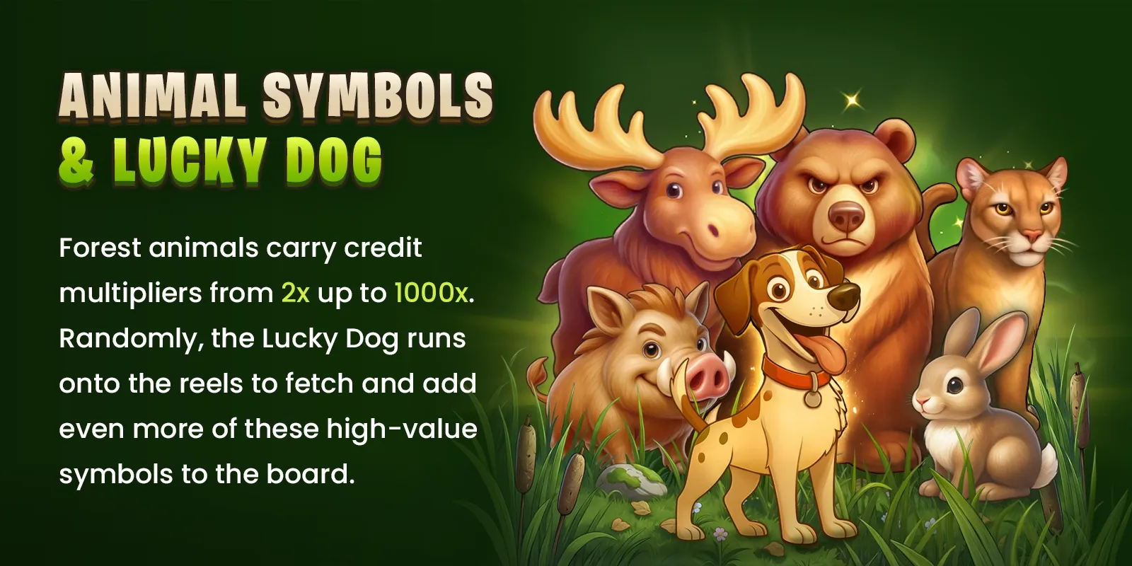 Animal Symbols and Lucky Dog | What's Inside Hunt the Bucks online slot by Belatra